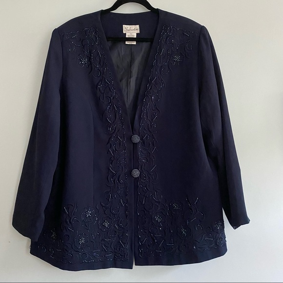 Sabartini Navy Blazer with Beading Detail 20W - Picture 1 of 9